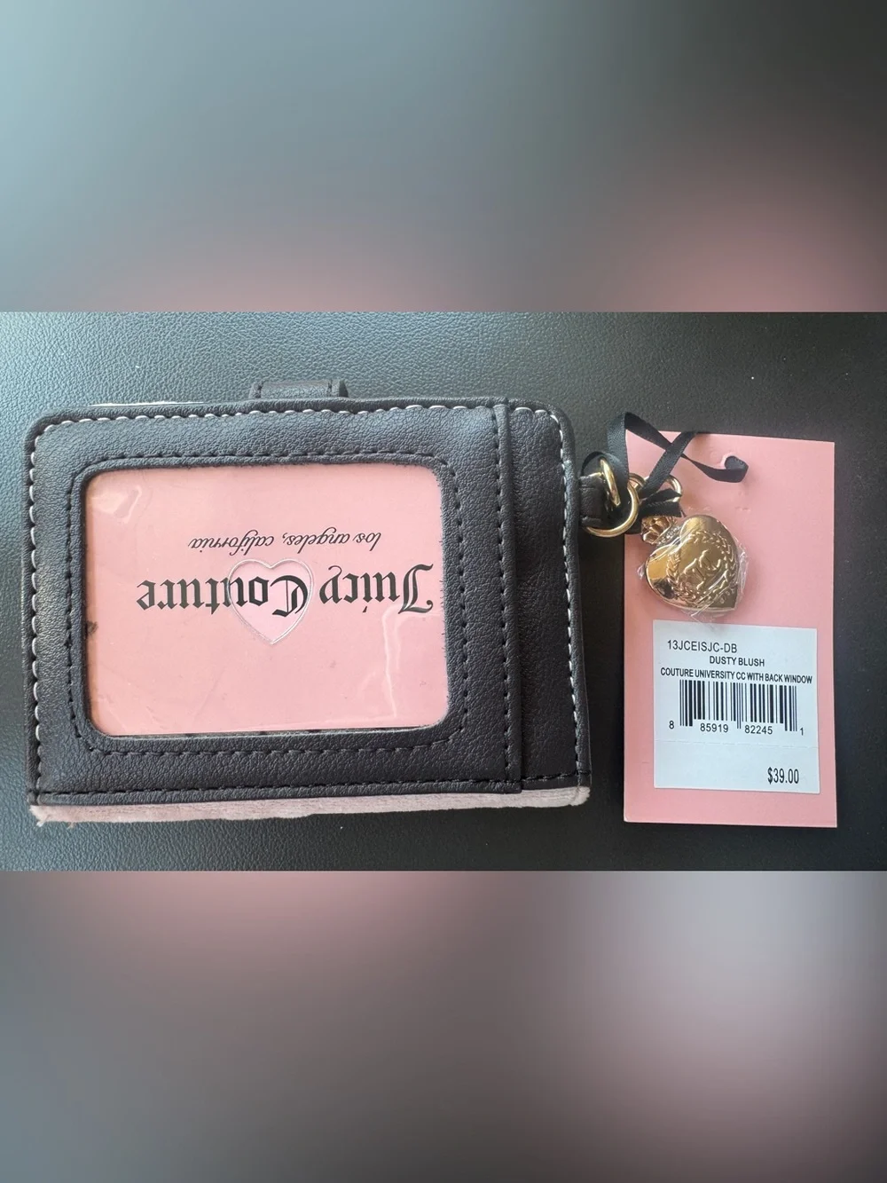 Juicy Couture Light Pink Plush Wallet with Gold Heart Charm